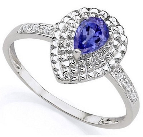 Tanzanite And Diamond Platinum Over Sterling Silver Ring